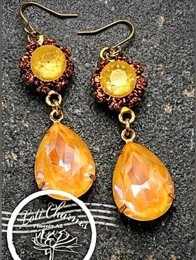 Bursting Yellow Swarovski Crystal Earrings In Dangling Drop Gold Plated Earrings